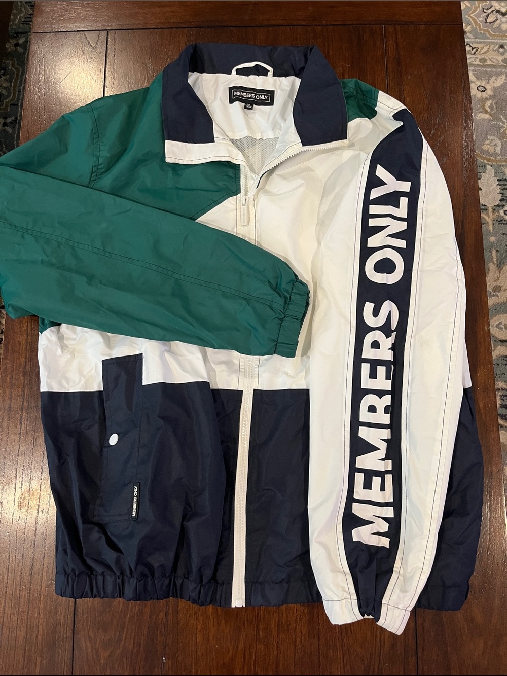 Members Only Green/White/Navy Colorblock Windbreaker with Sleeve Logo